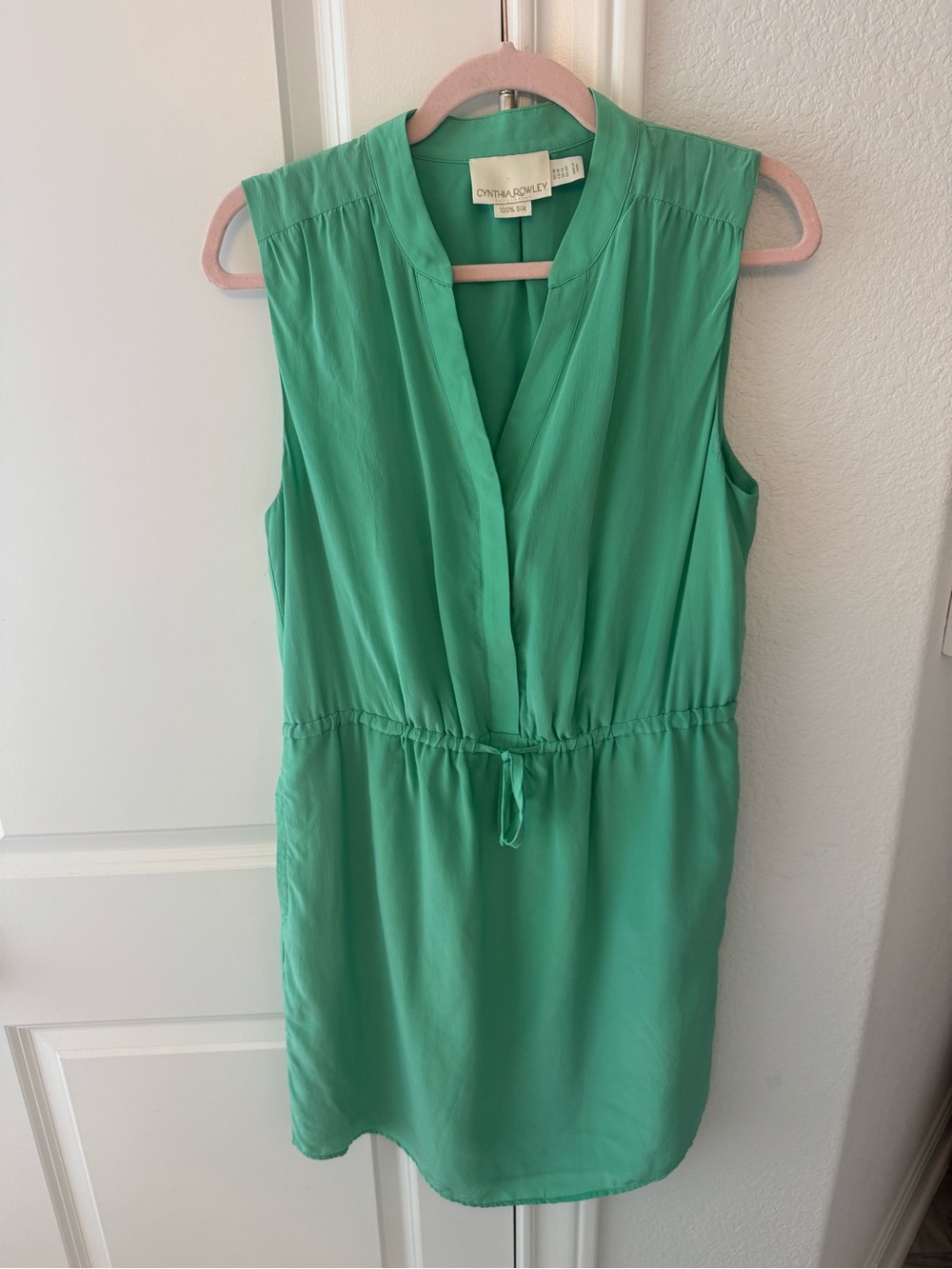 Cynthia Rowley 100% Silk Mint Green Sleeveless Drawstring Dress
